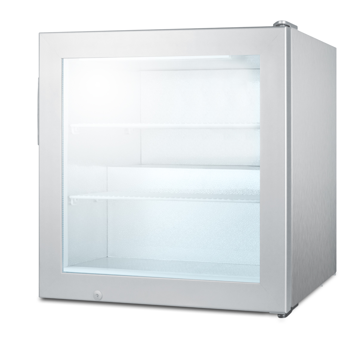 Countertop commercial freezer with self-closing door and stainless steel wrapped cabinet; replaces FS20LCSS